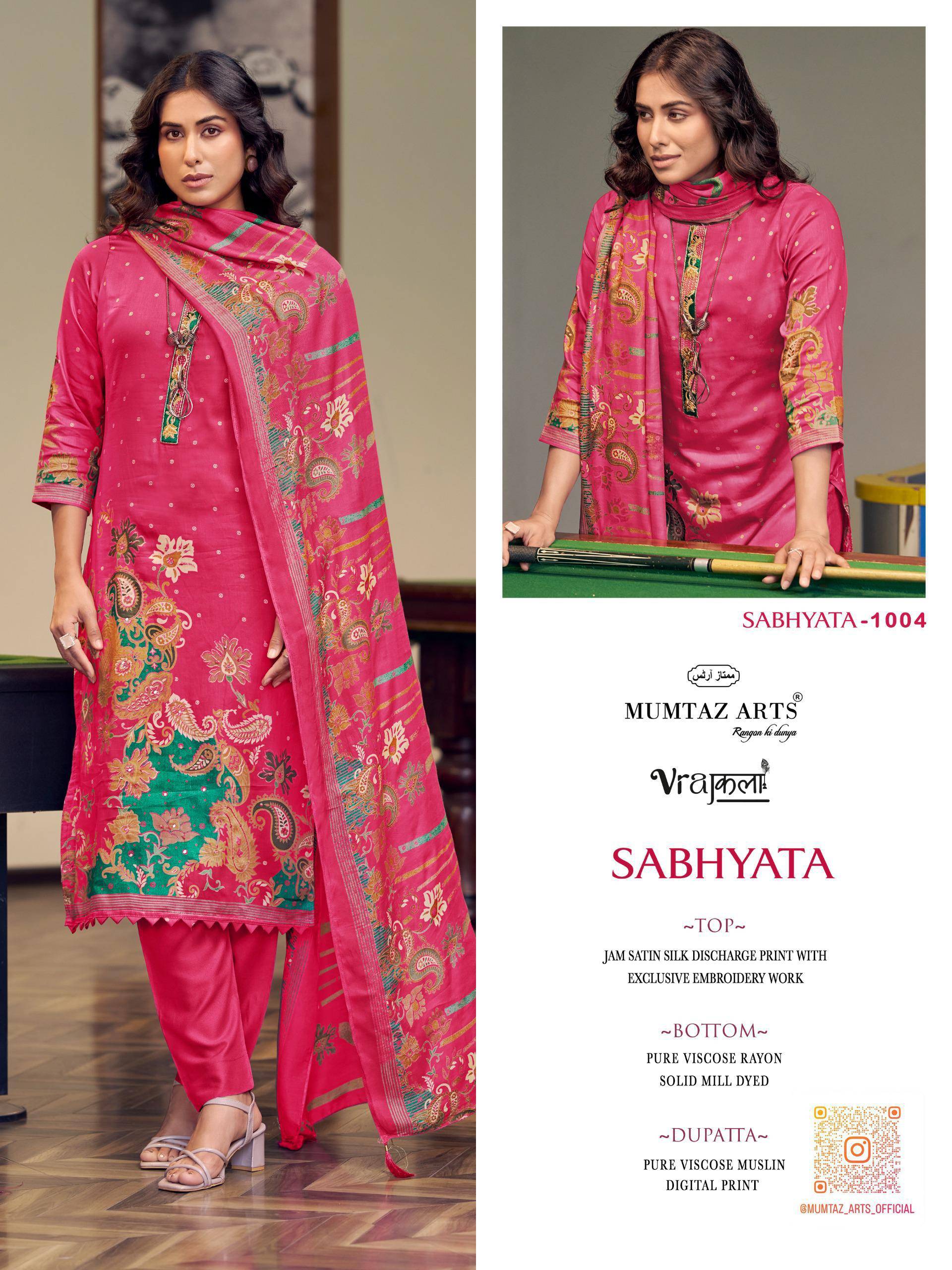 SABHYATA by MUMTAZ ARTS 1001 to 1004 series VISCOSE JAM dresses at Wholesale Price